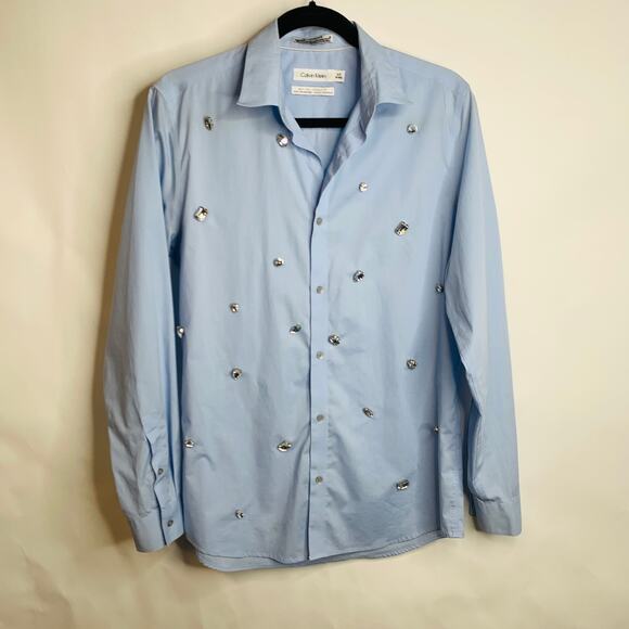 Calvin Klein Upcycled Rhinestone Embellished Shirt Button Up Sz Small - Picture 2 of 7
